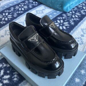 Prada Monolith brushed leather loafers